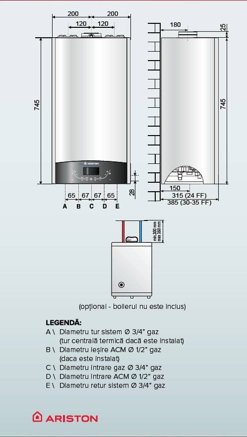 Centrala termica in condensare Ariston Genus One+ System 35 kW, kit evacuare inclus (doar incalzire)